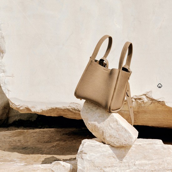 Basket layer cowhide hand-held bucket bag - Memoo.com